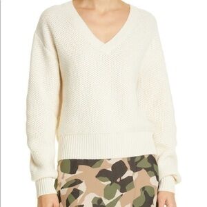 HUGO BOSS White Fantine Pointelle Wool Blend Sweater